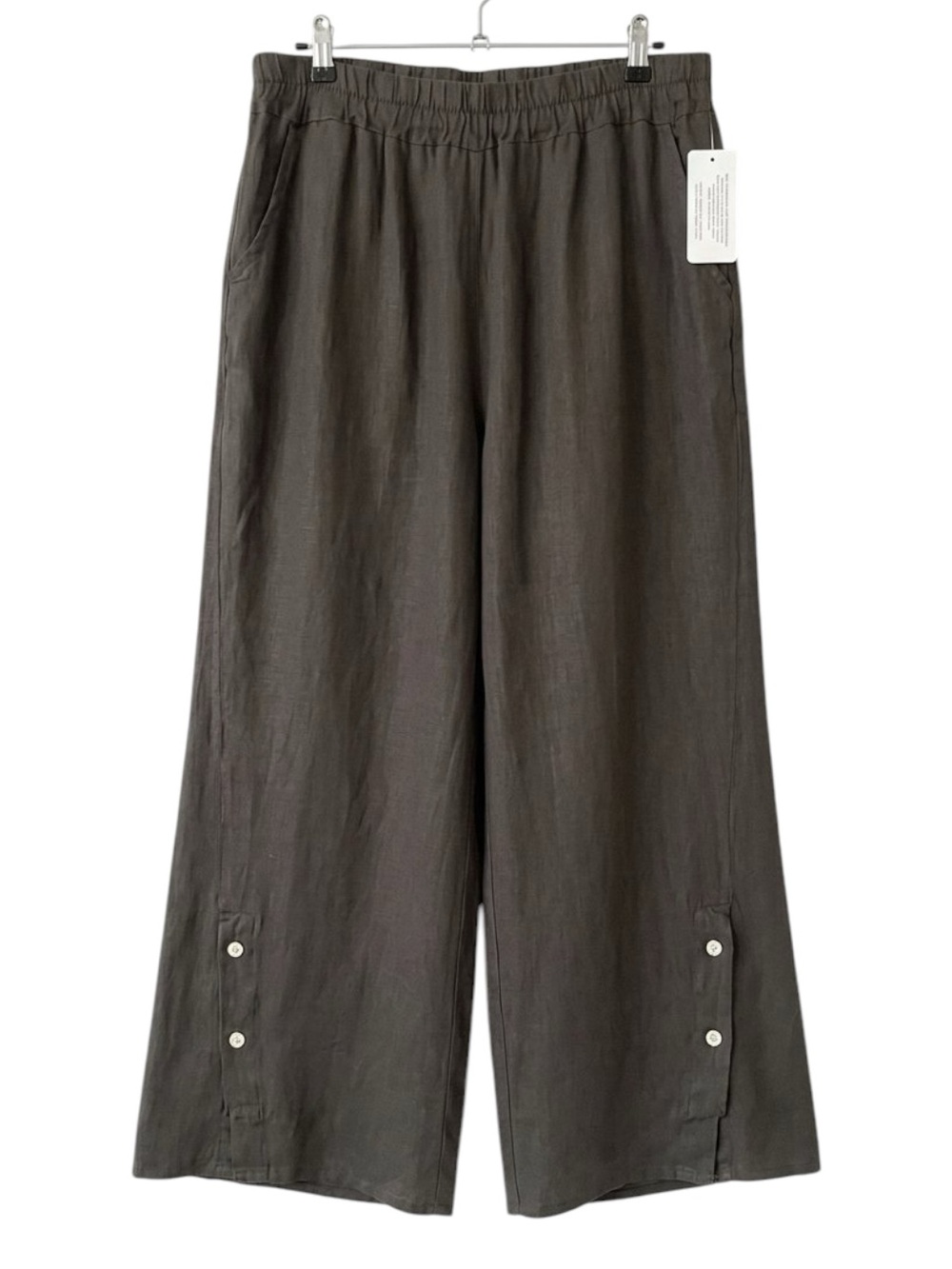 Linen Luv French Linen Wide Leg Pull On Button Pants Black XXL Italy NWT